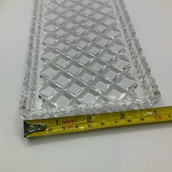 Cut Glass Rectangular Vintage Geometric Patterns Scallop Edge Tray - Picture 7 of 7